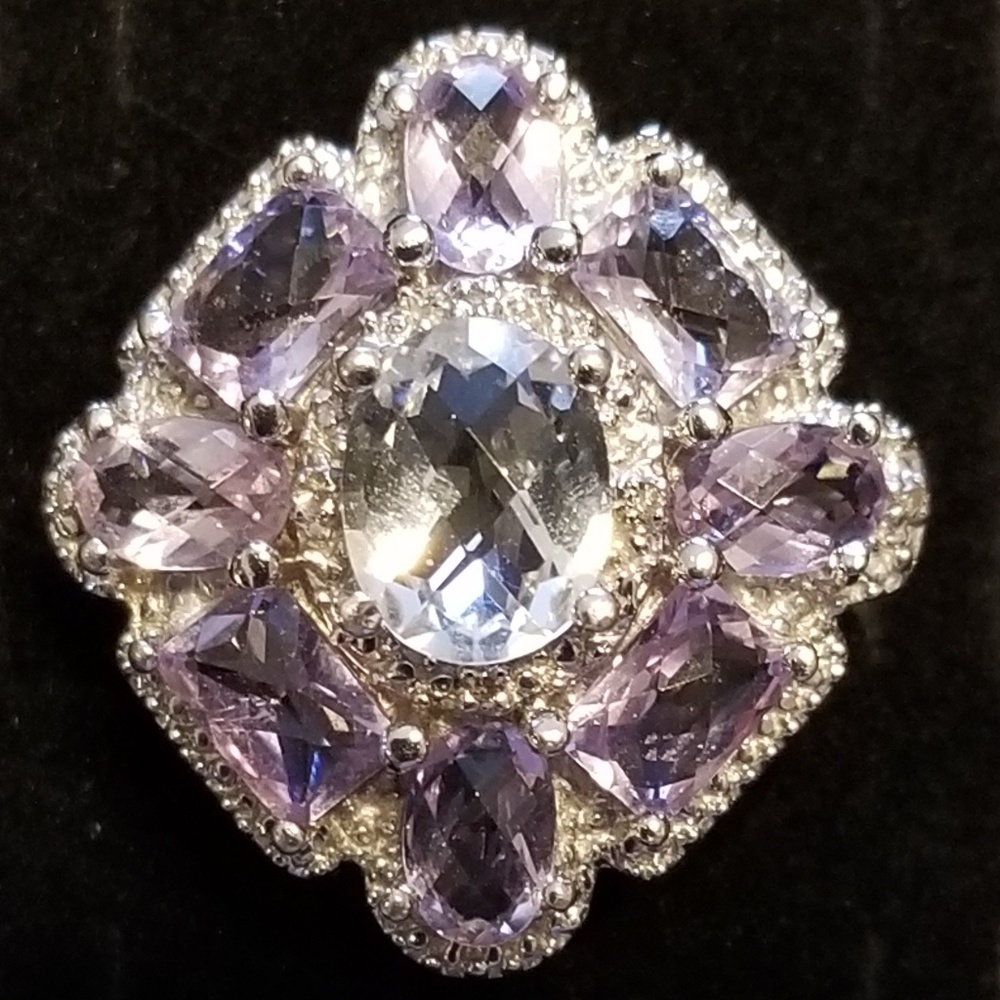 VINTAGE White Topaz &Amethyst Sterling Silver Ring